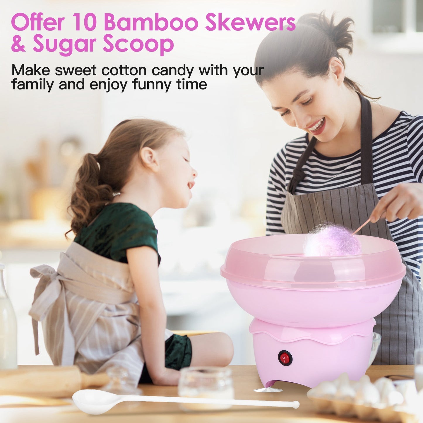 Pink Cotton Candy Maker Portable Electric Kitchen Appliance for Kids