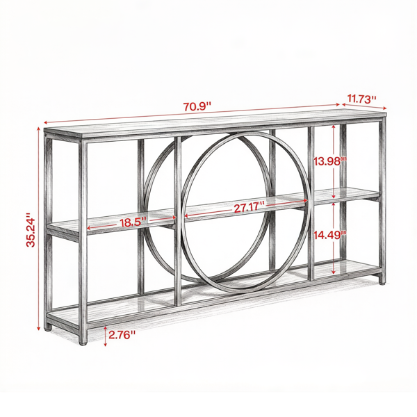 Narrow Console Table with Storage - 70.9-Inch, Black Metal Frame
