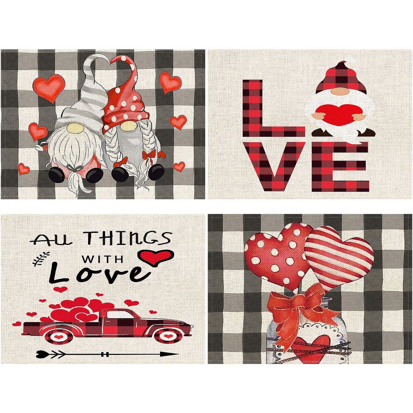 Valentine's Day Gnome Placemats Set of 4 - 17x12.5 Inches