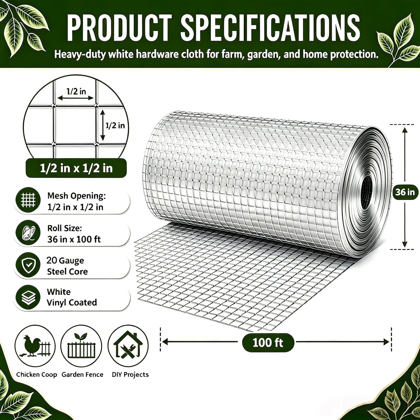 36in x 100ft Silver Metal Mesh Welded Chicken Wire Roll