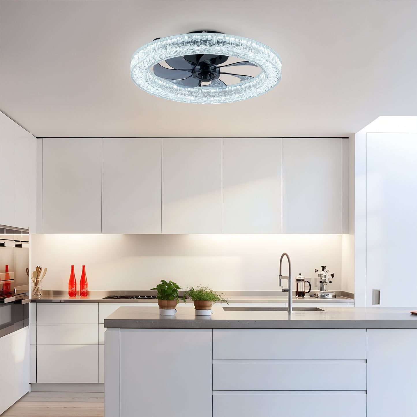Dimmable Acrylic Ice Brick Ceiling Fan Light - Matte Black