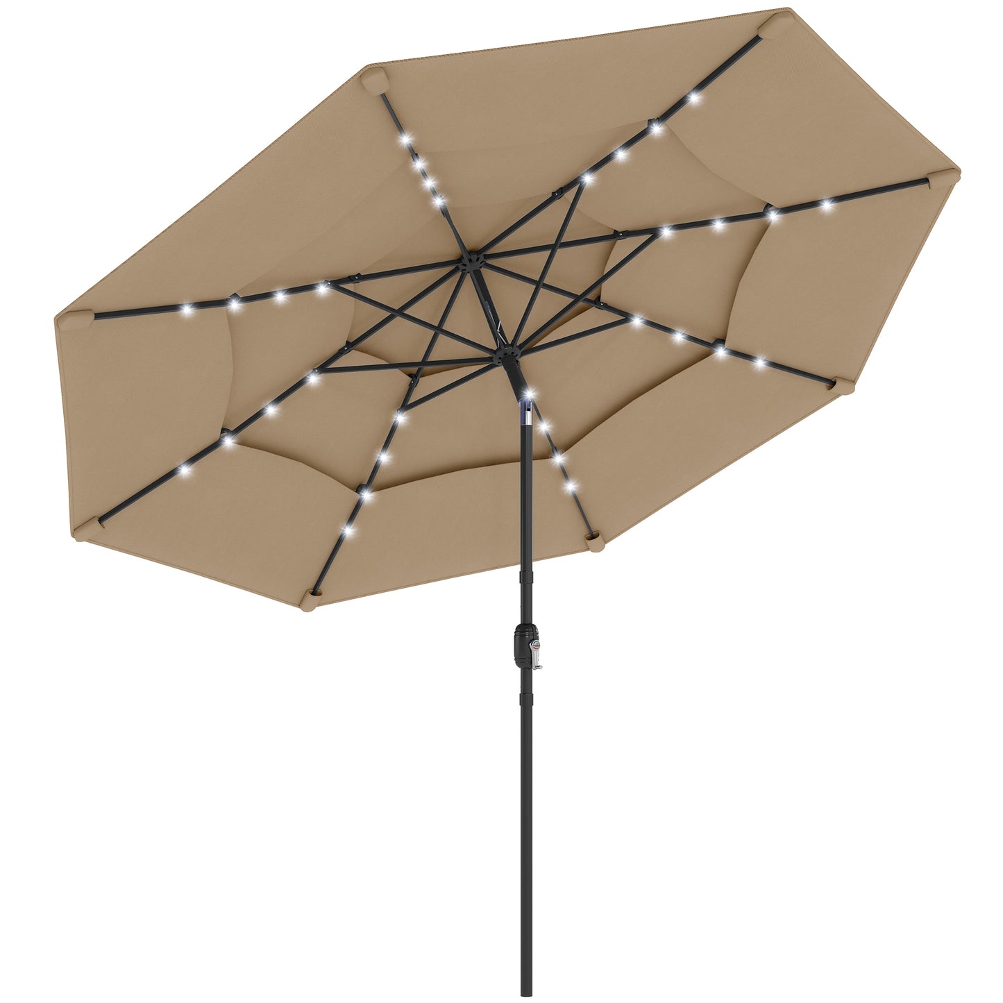 9.7 ft Outdoor Patio Umbrella with Solar LED Lights - Khaki