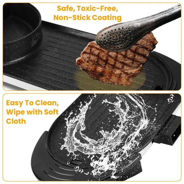 2-in-1 Electric Hot Pot & Grill Combo - 2200W Non-Stick Cooker