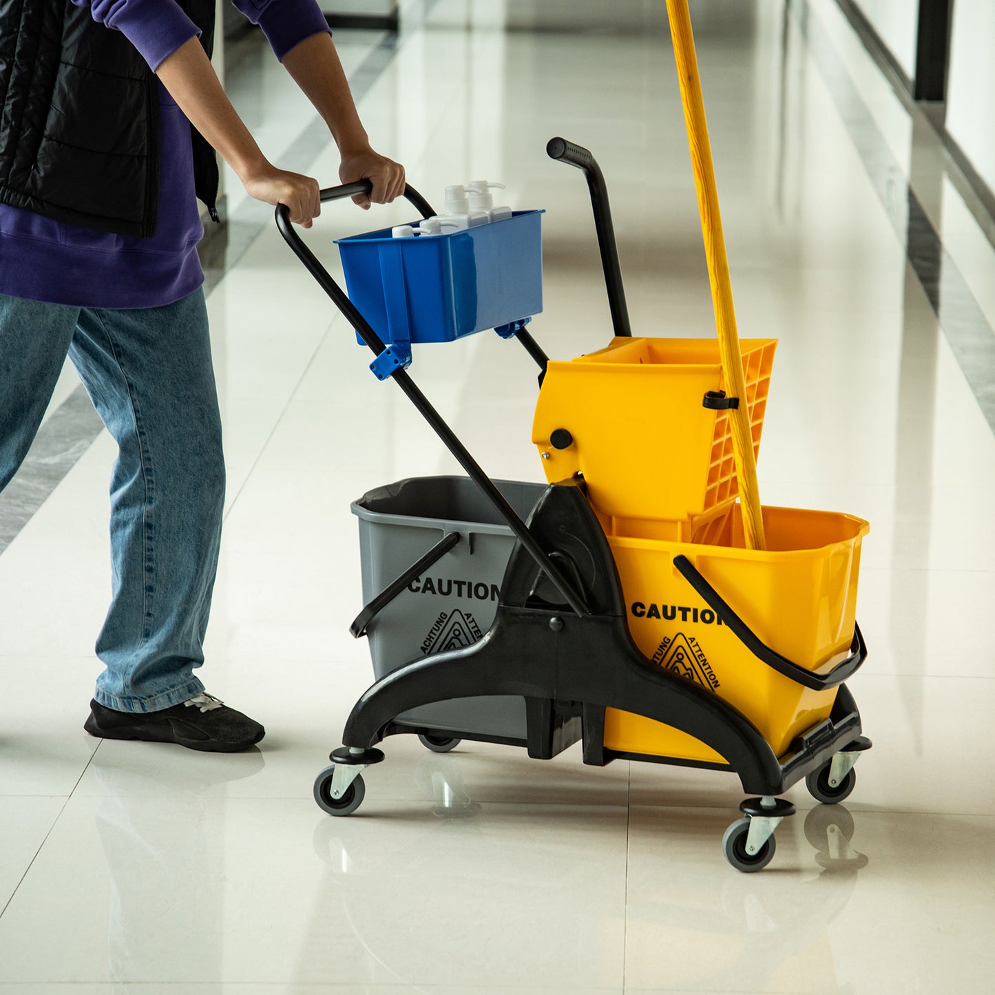 Industrial Mop Water Bucket with Wringer and Mobility Casters - Large Capacity