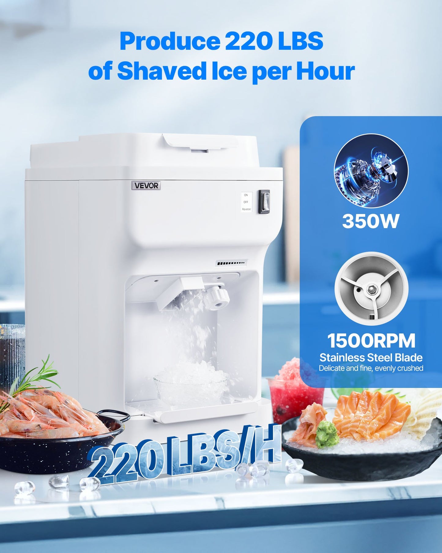 Electric Snow Cone Maker 220LBS/H Ice Shaver Machine White Commercial