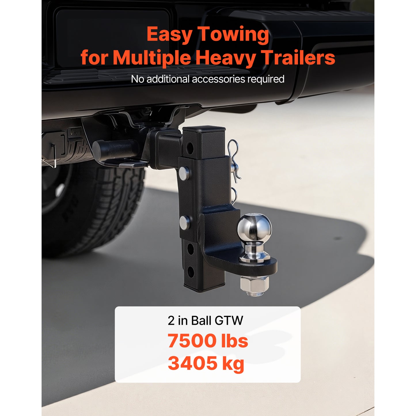 Adjustable 2-Inch Hitch Ball Mount for Trailers 7500 lbs GTW, 9.5 Inch Drop