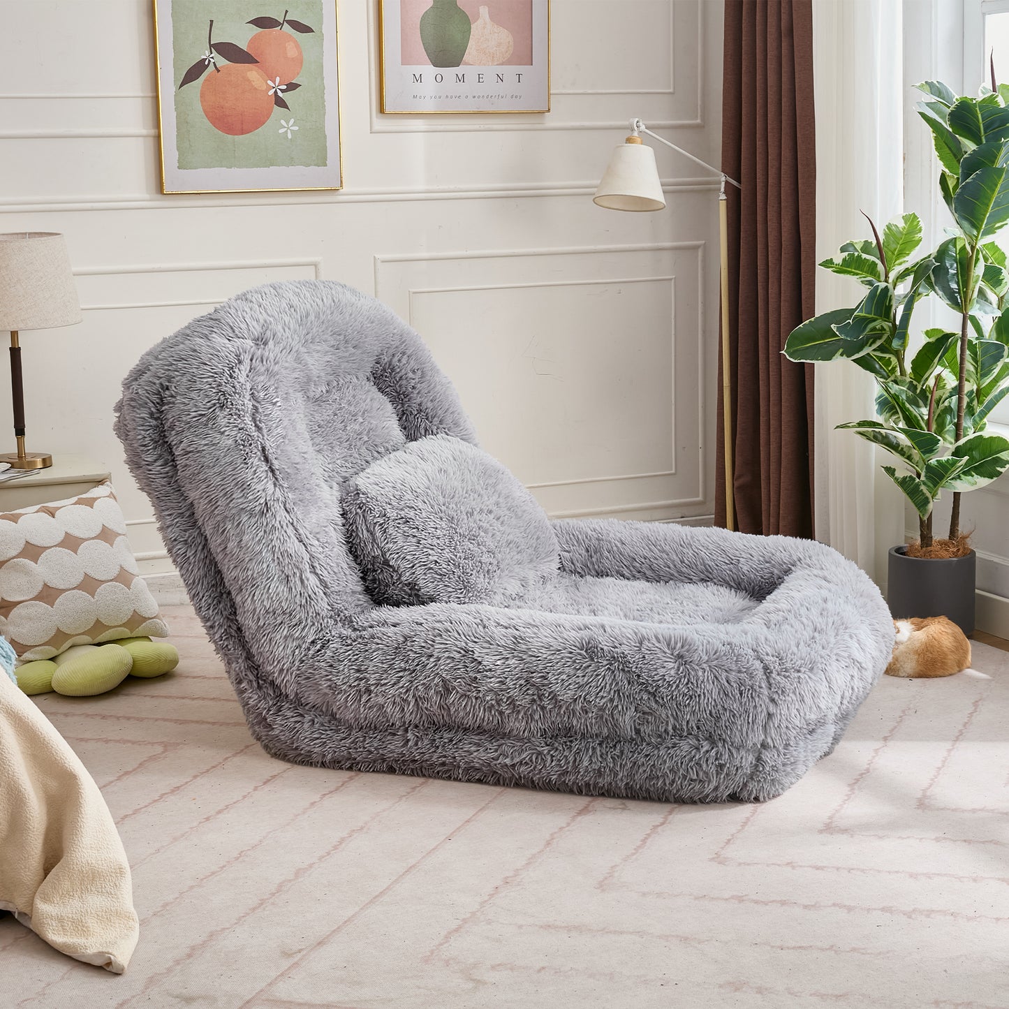 5-Position Adjustable Human Dog Bed & Lazy Sofa - Light Gray