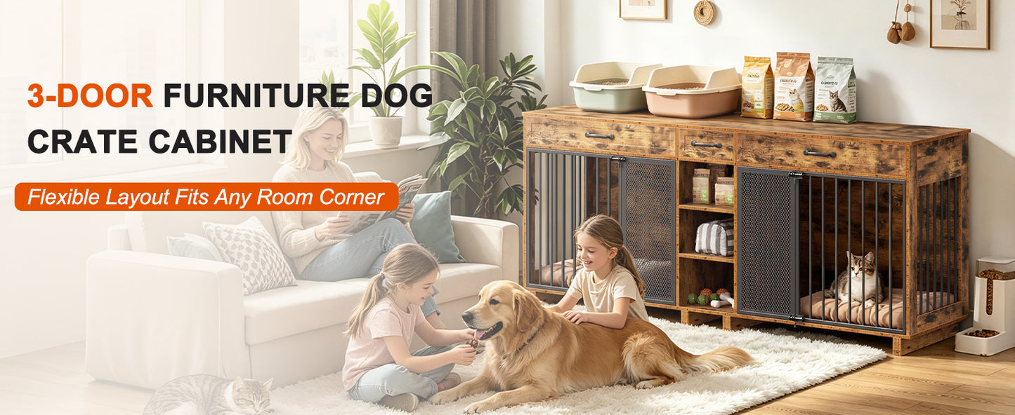 Large Wooden Dog Crate Furniture with Storage and Multi-Function Design