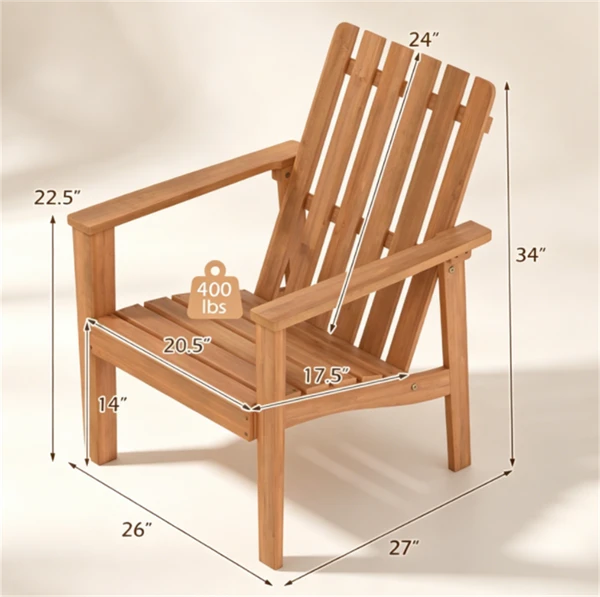 Heavy Duty Acacia Wood Adirondack Chair with Ergonomic Backrest