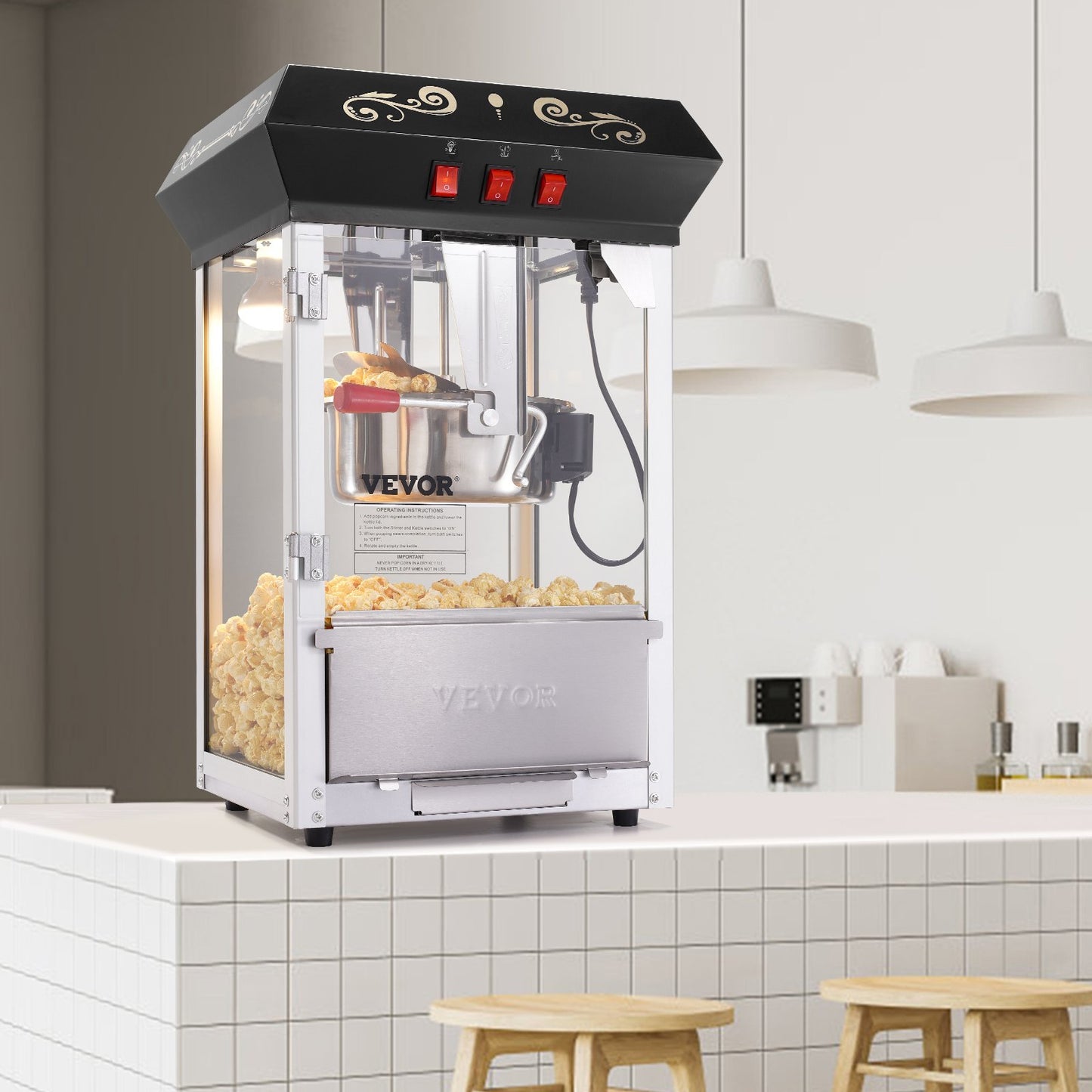 Commercial Popcorn Maker Machine 850W 8 Oz Countertop Popcorn Popper - Black
