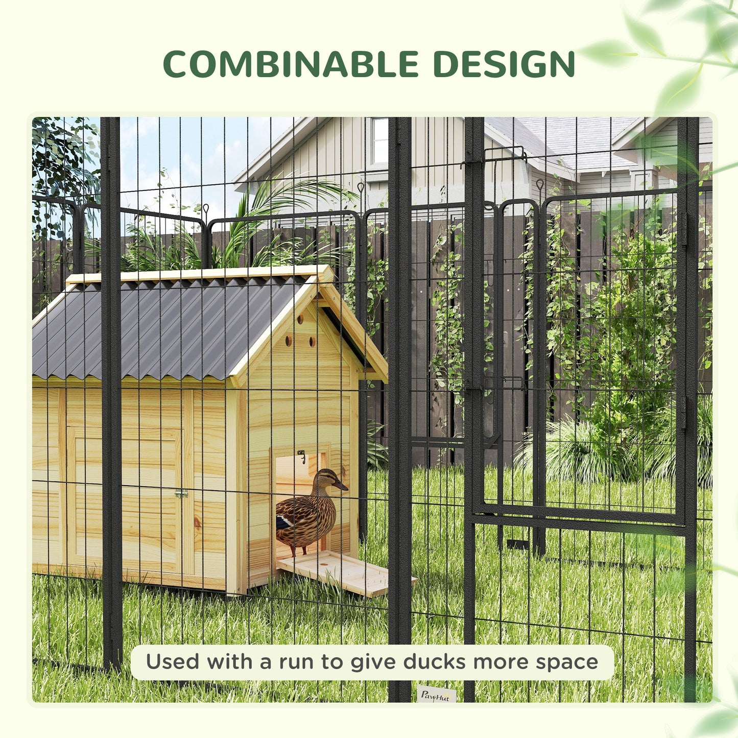 Wooden Duck Coop with Openable Roof and Double Doors - Natural Finish
