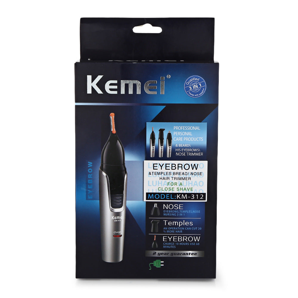 Nose Hair Trimmer & Sideburn Groomer 3-in-1 Electric - Light Grey