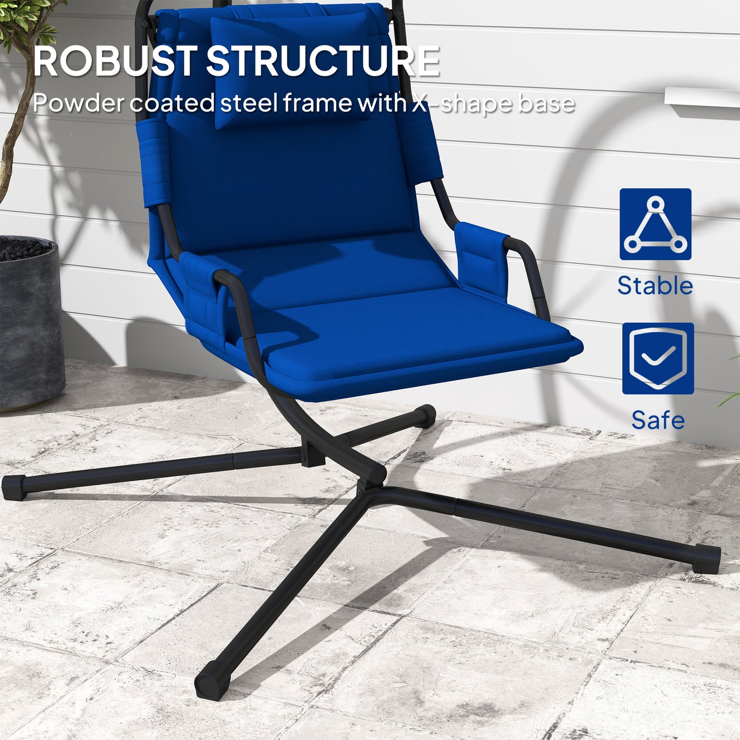 Outdoor Hammock Chair with Stand and PA Coated Cushion - Dark Blue