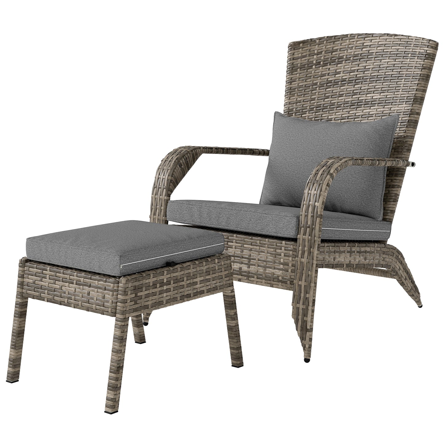 Wicker Adirondack Chair with Ottoman & Cushions - Gray