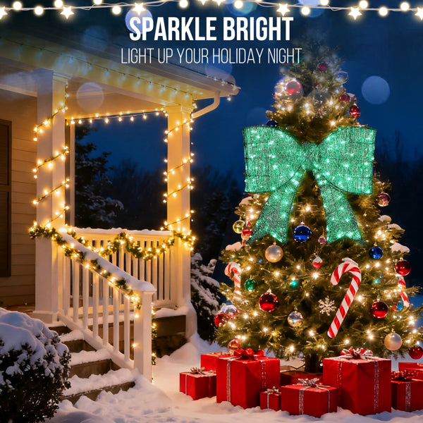 Giant Pre-lit Christmas Bowknot Decoration with 124 LED Lights