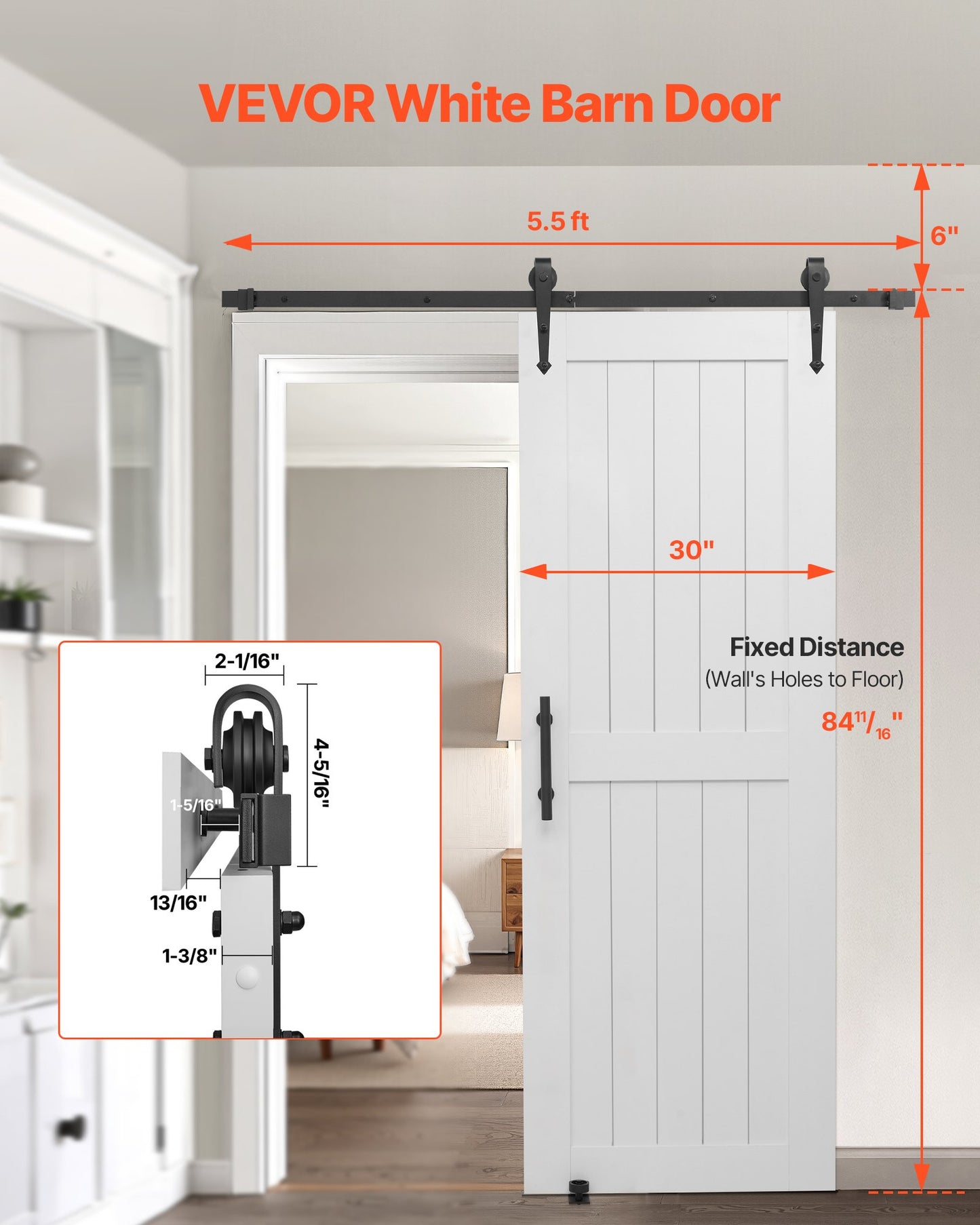 30x84 Inch Sliding Barn Door with Waterproof PVC Surface - Easy Install