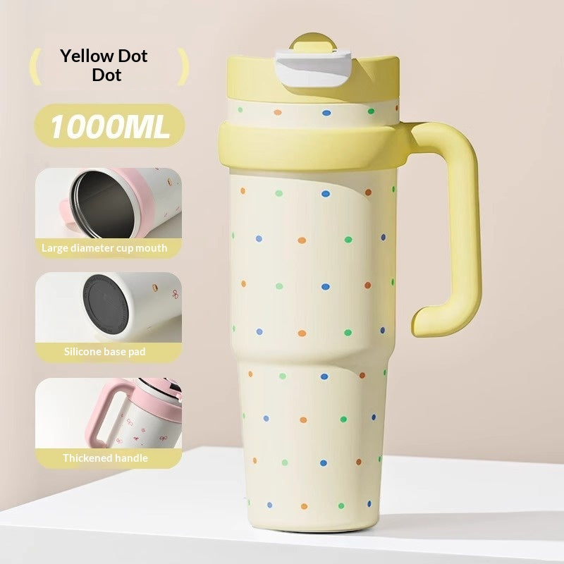 Large Capacity Thermal Insulation Cup with Straw - Stainless Steel Travel Mug