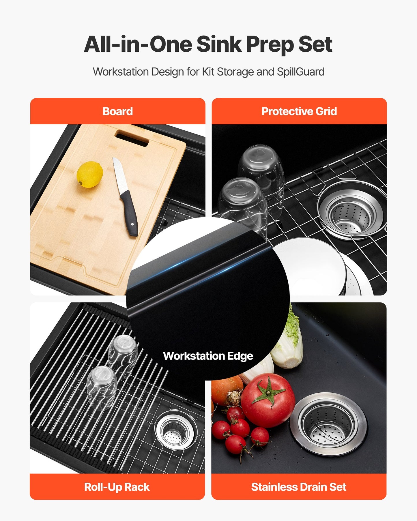 33 Inch Undermount Granite Kitchen Sink - Single Bowl Black
