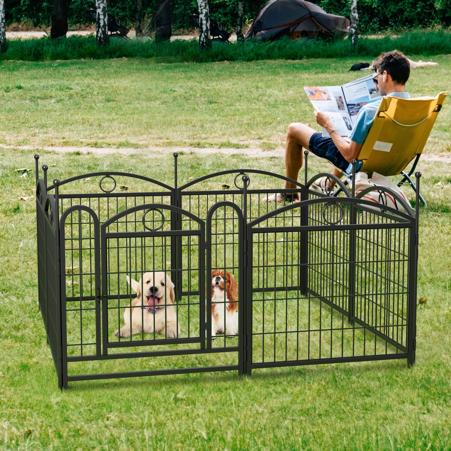 Indoor/Outdoor 24 Inch Dog Playpen - Heavy Duty Metal Pet Fence with Doors