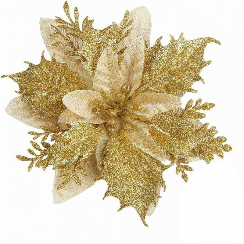 Gold Powder Artificial Flower 14cm Christmas Decorative Flower Set