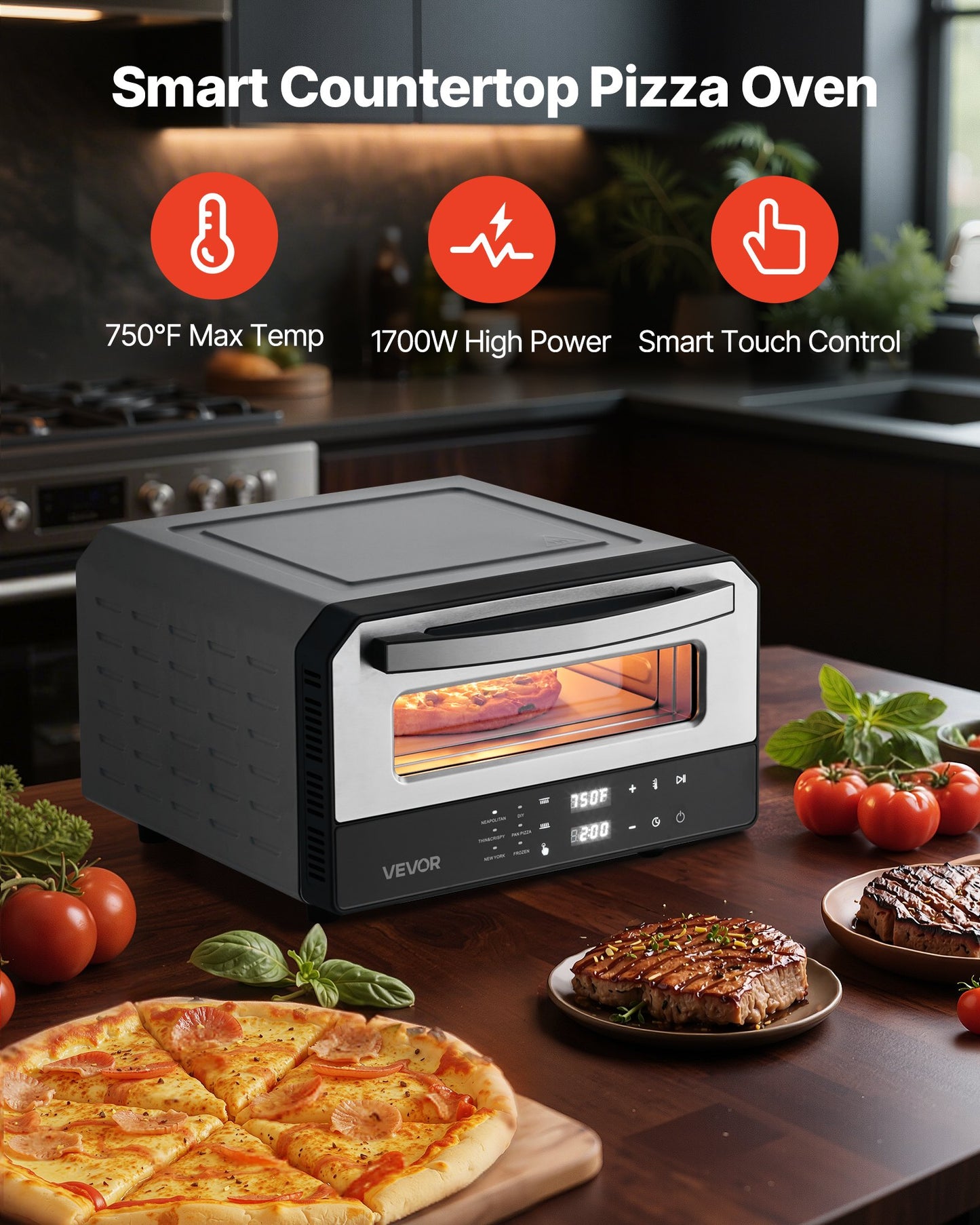 Electric Pizza Oven 12 Inch with Pizza Stone & Adjustable Heat - MultiColor