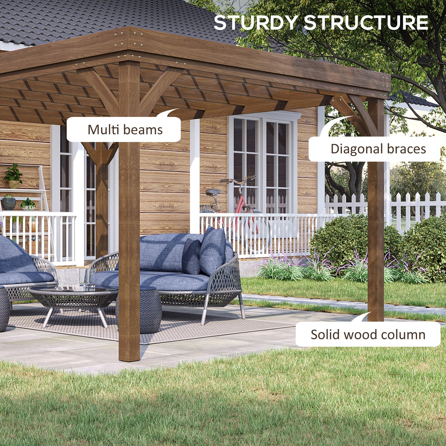Outdoor Wooden Pergola 10x12 - Brown Grape Vine Gazebo