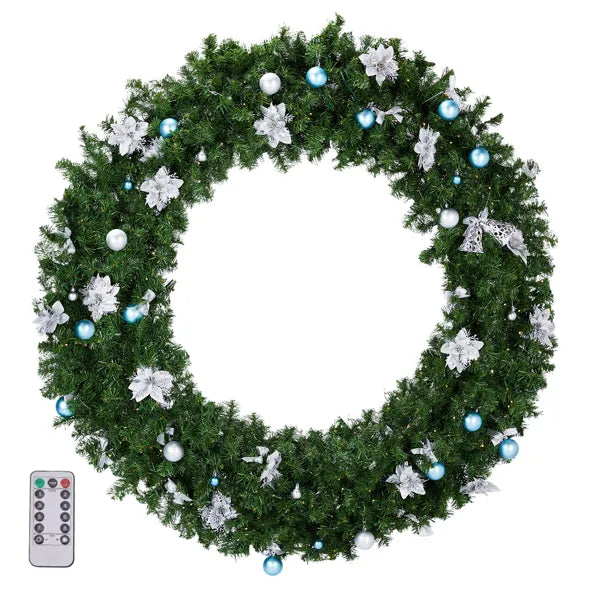 60-Inch Lighted Artificial Christmas Wreath with 220 LED Lights