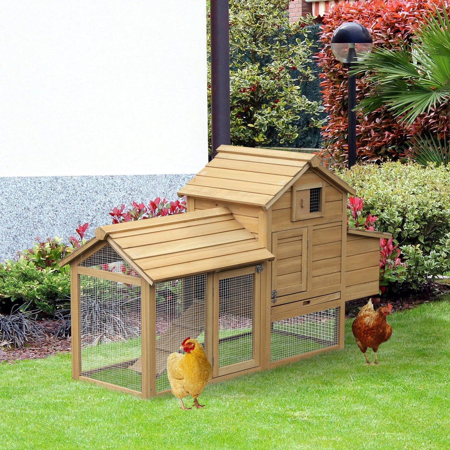 Small Wooden Chicken Coop with Nesting Box and Removable Tray - Outdoor Poultry Cage