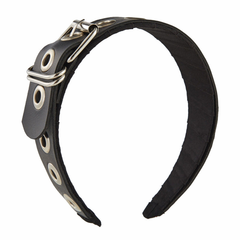 Punk Handcrafted PU Leather Headband with Goth Hardware