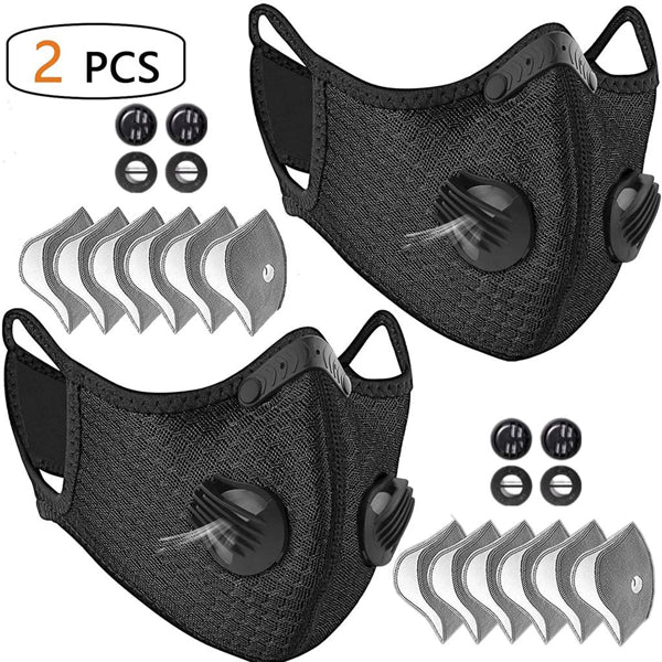 Reusable Half Face Cover Mask with Filter - 2 Pack Black
