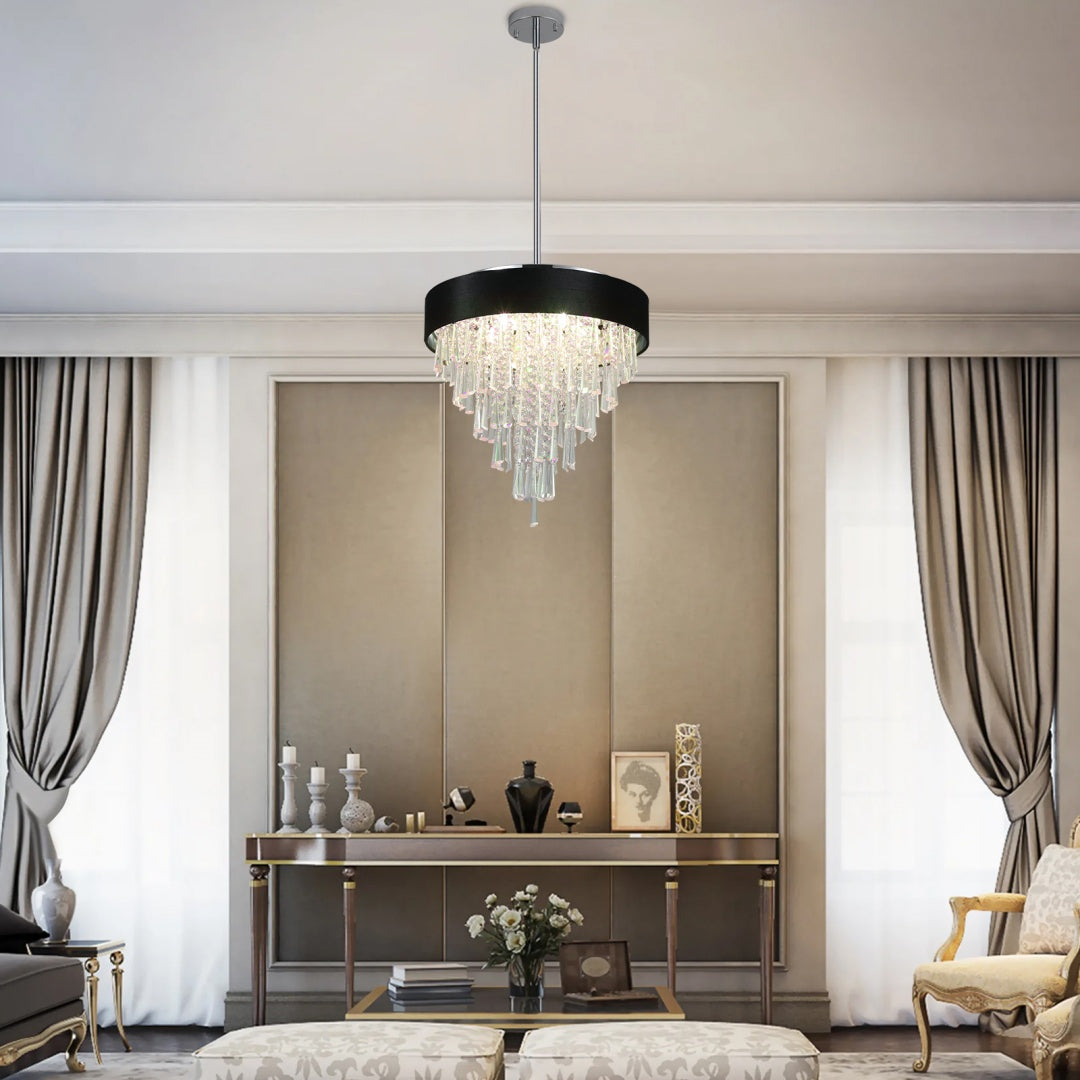 18-Inch Crystal Chandelier with Black Velvet Shade - 8 Lights