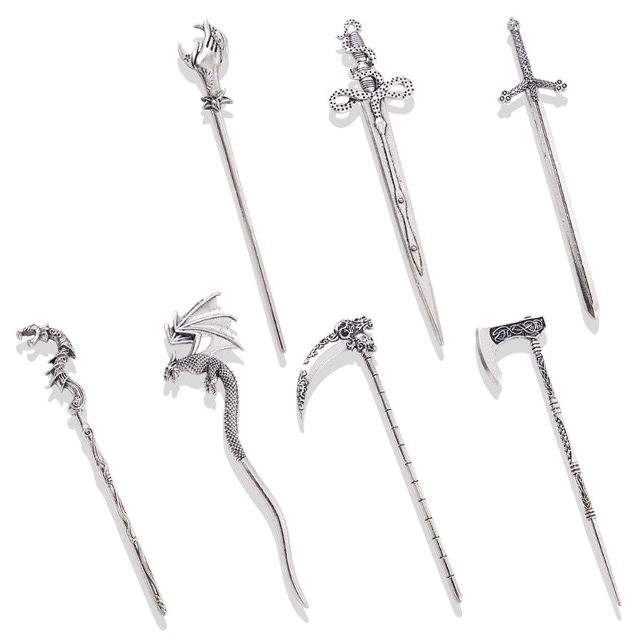 Retro European & American Style Hairpin - Omahawk, Sickle, Sword, Flying Dragon