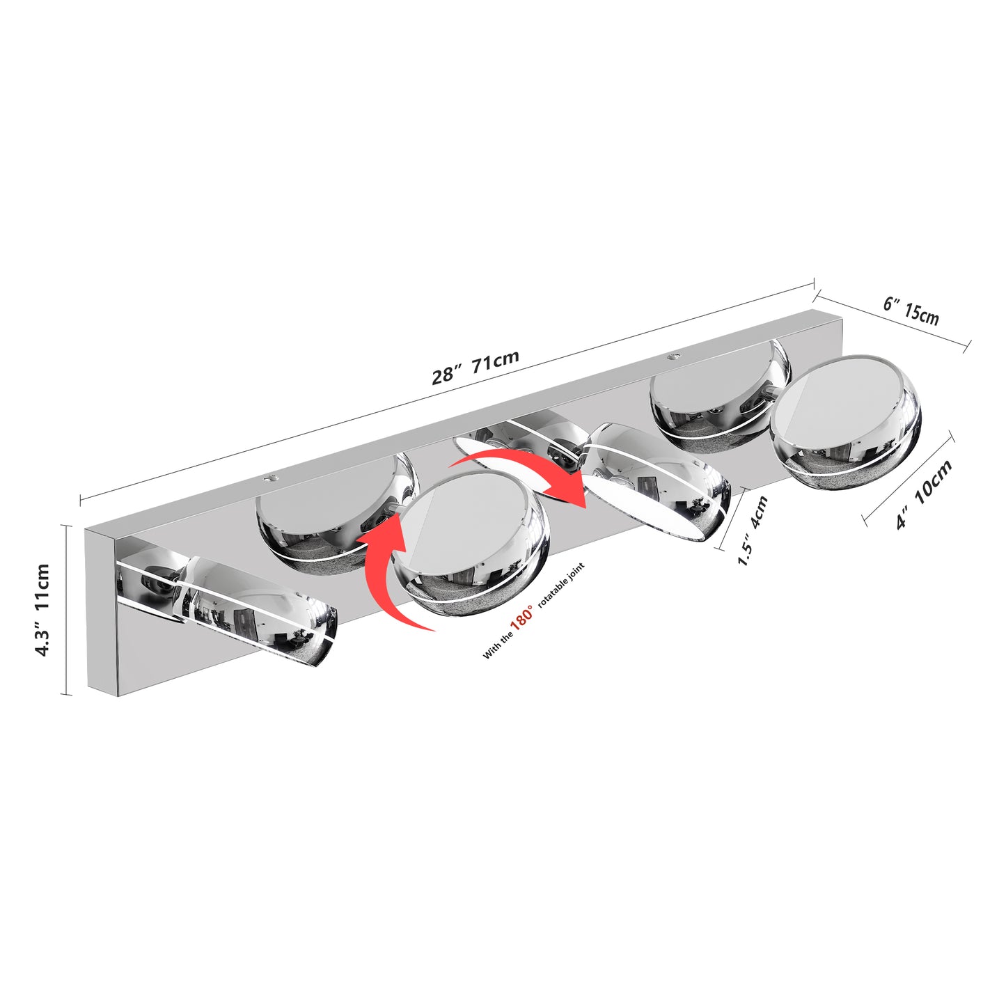 Modern 28in LED Vanity Light Fixture for Bathroom - Chrome
