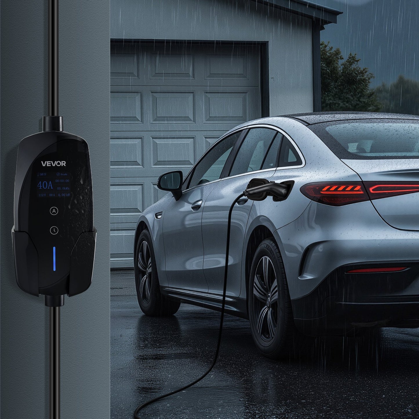 Portable Level 2 EV Charger 40A 240V with 25 Ft Cable Black