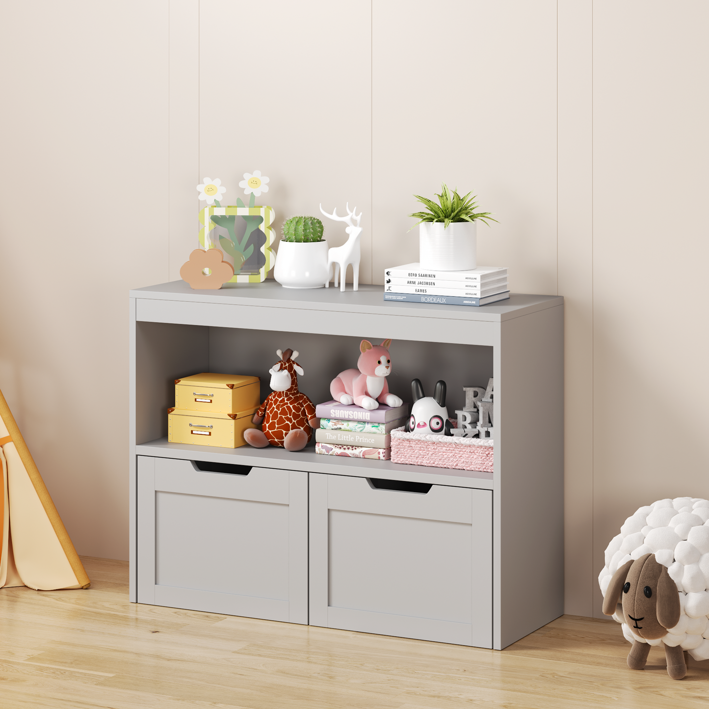 Gray Book Organizer & Toy Storage Cabinet - Large Capacity