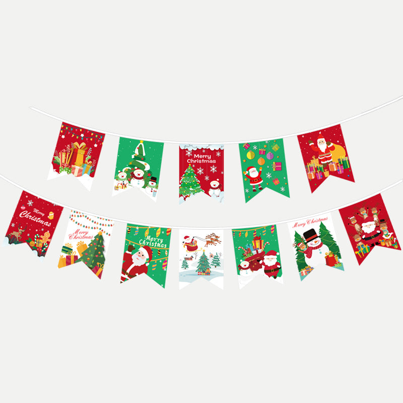 Christmas Hanging Flags Set - Snowman Reindeer Santa Claus Decor, 12 Pieces