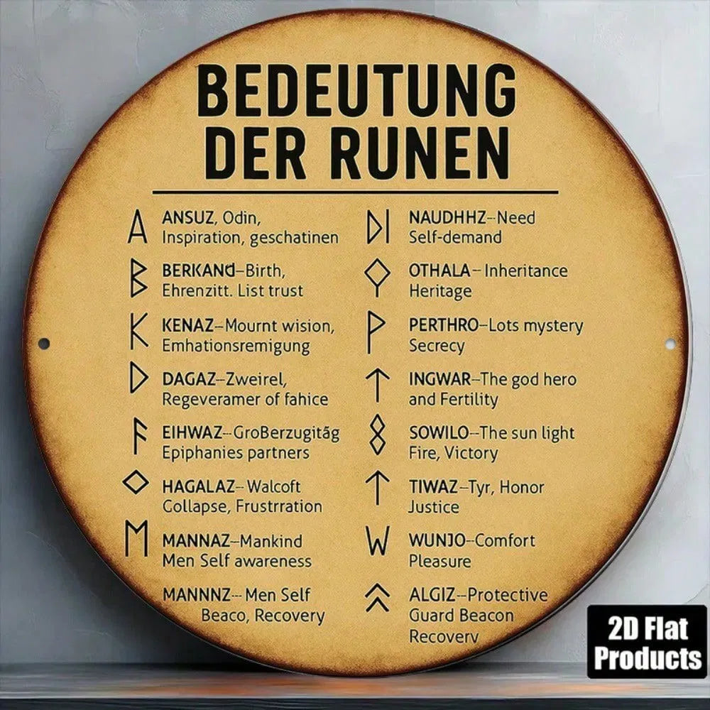 8-Inch German Rune Alphabet Wall Plaque - Viking Decor