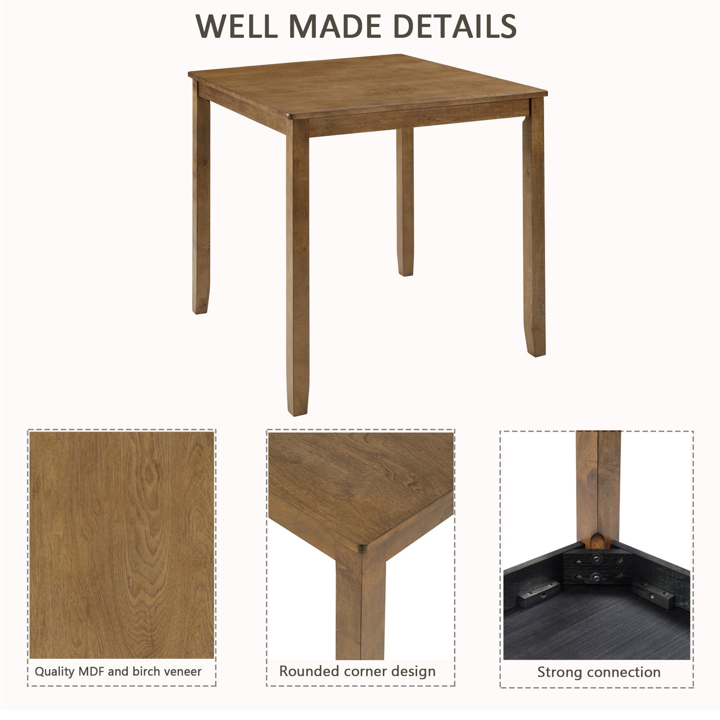 Oak Finish 5-Piece Counter Height Dining Set - Square Table & 4 Chairs