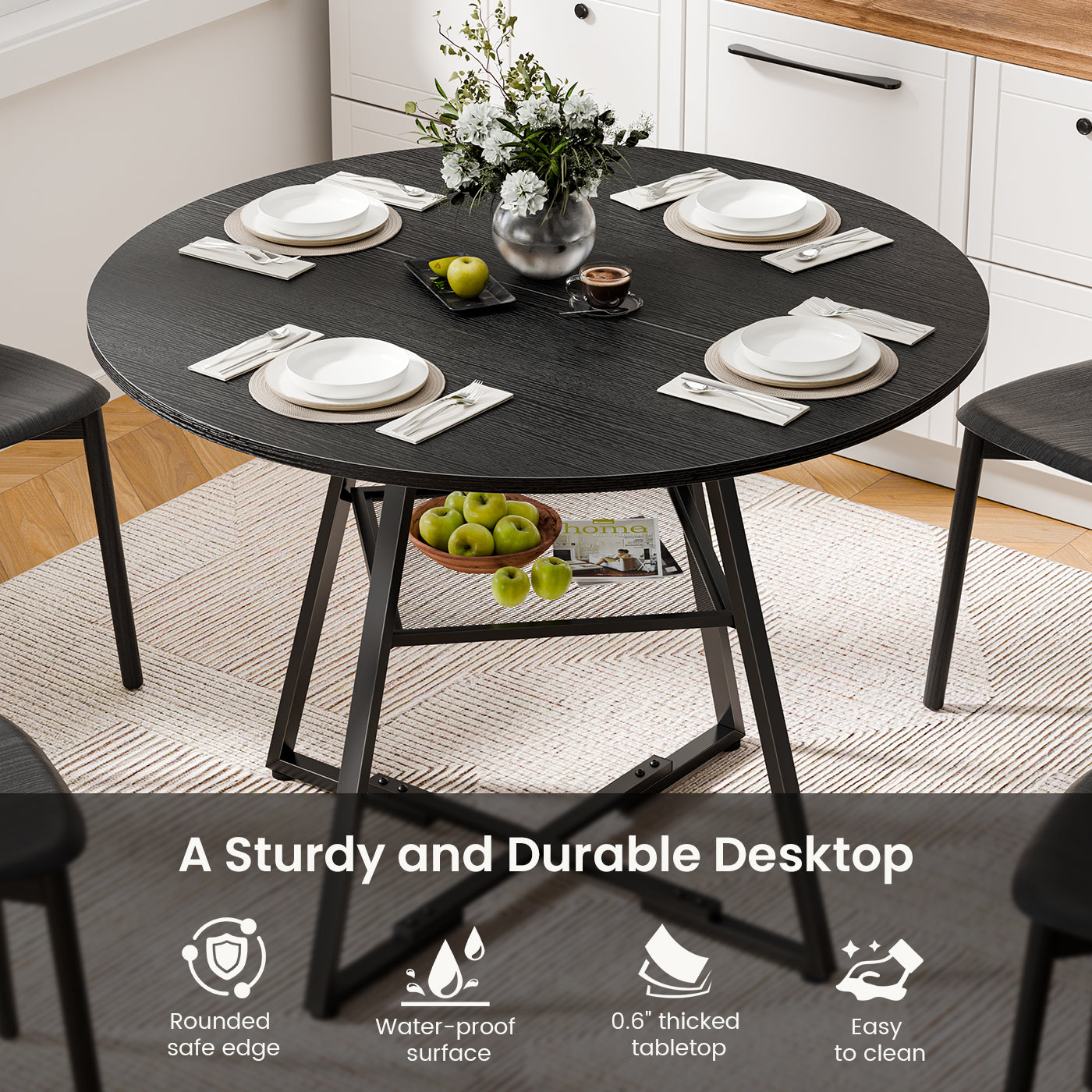Round Table, Suitable For 4 To 6 People, A Space-saving Kitchen Table