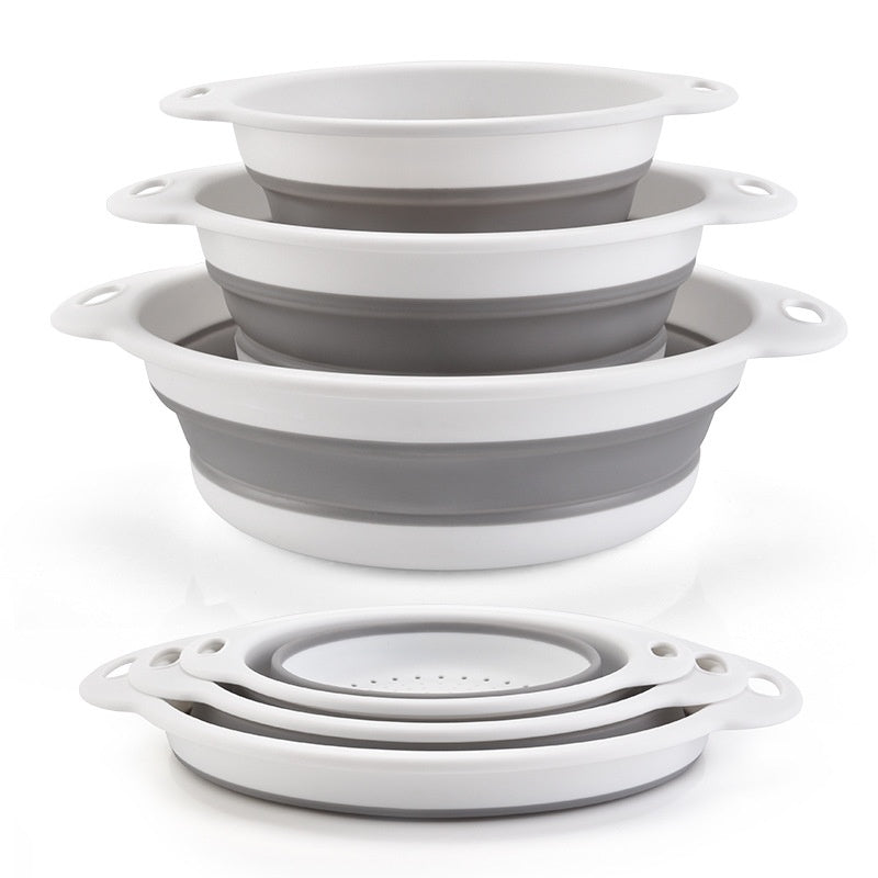 3-Piece Collapsible Drain Basket Set - Multi-Functional Plastic Storage