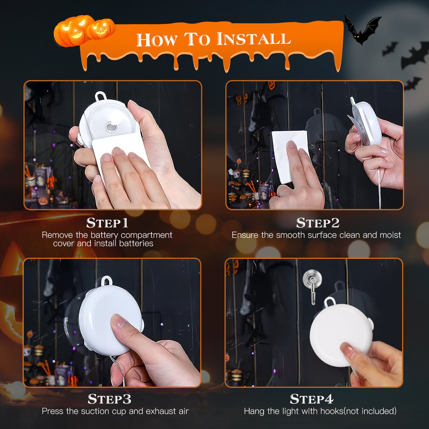 Halloween Window Light Decoration Set - 3 Pack with Spider, Witch Hat & Pumpkin