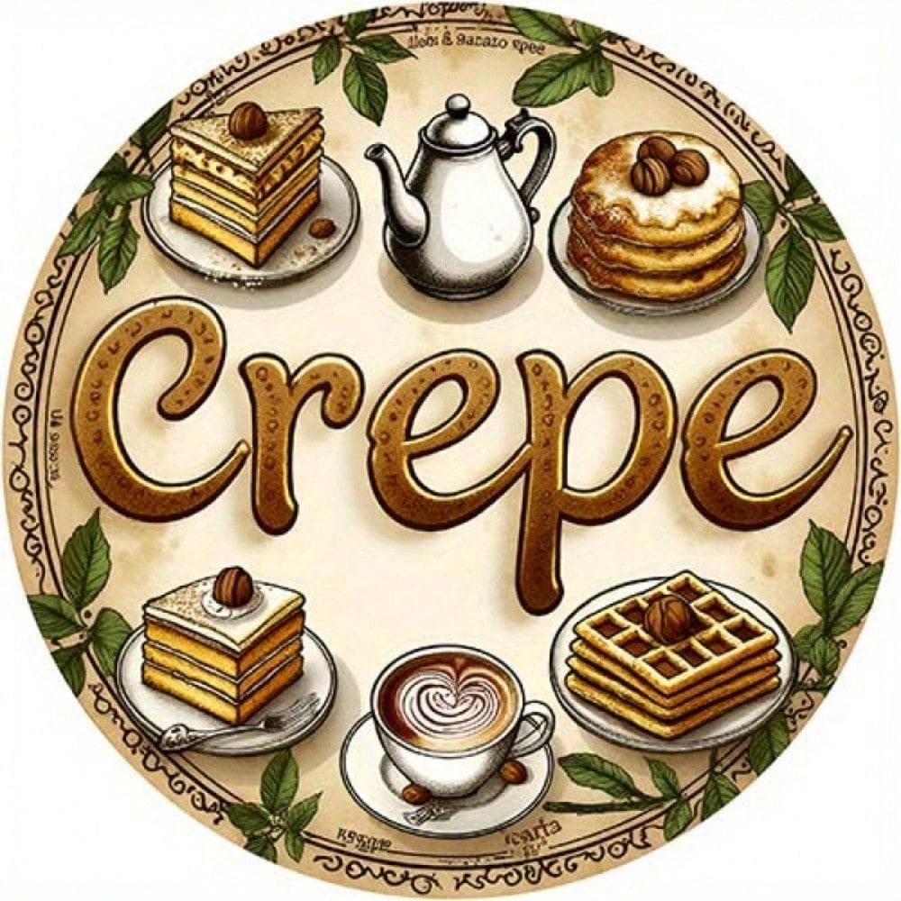 Vintage Round Metal Sign - Dessert Coffee Tea Pastries 8in