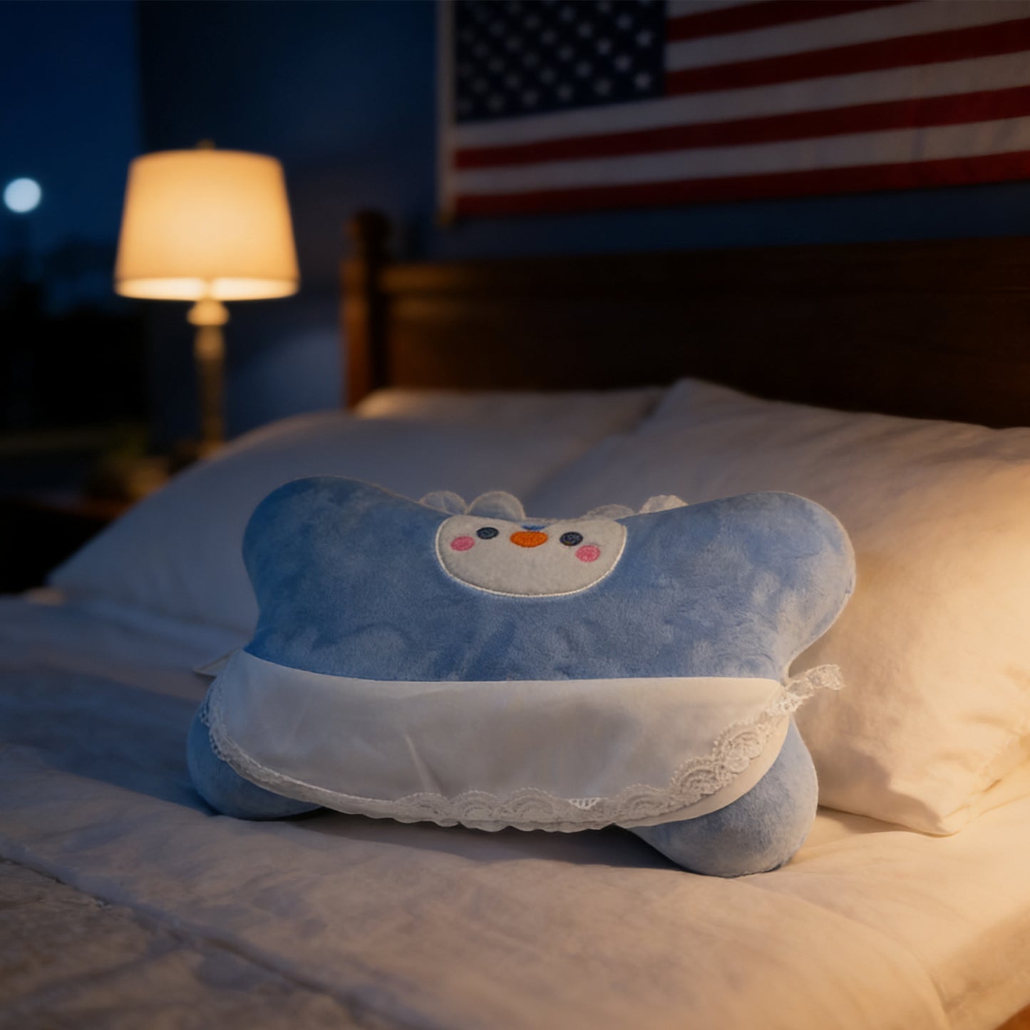 Penguin Pillow - Blue Decorative Cushion