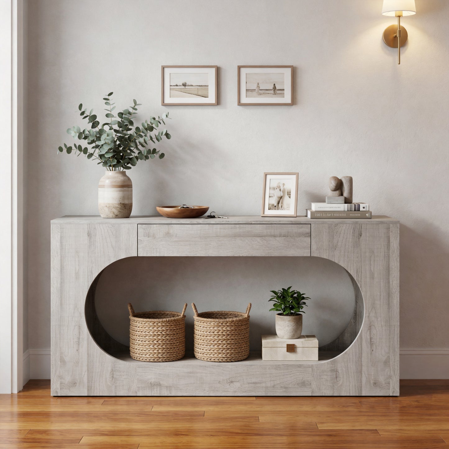 Grey Wood Grain Console Table with Storage Drawer - 63"