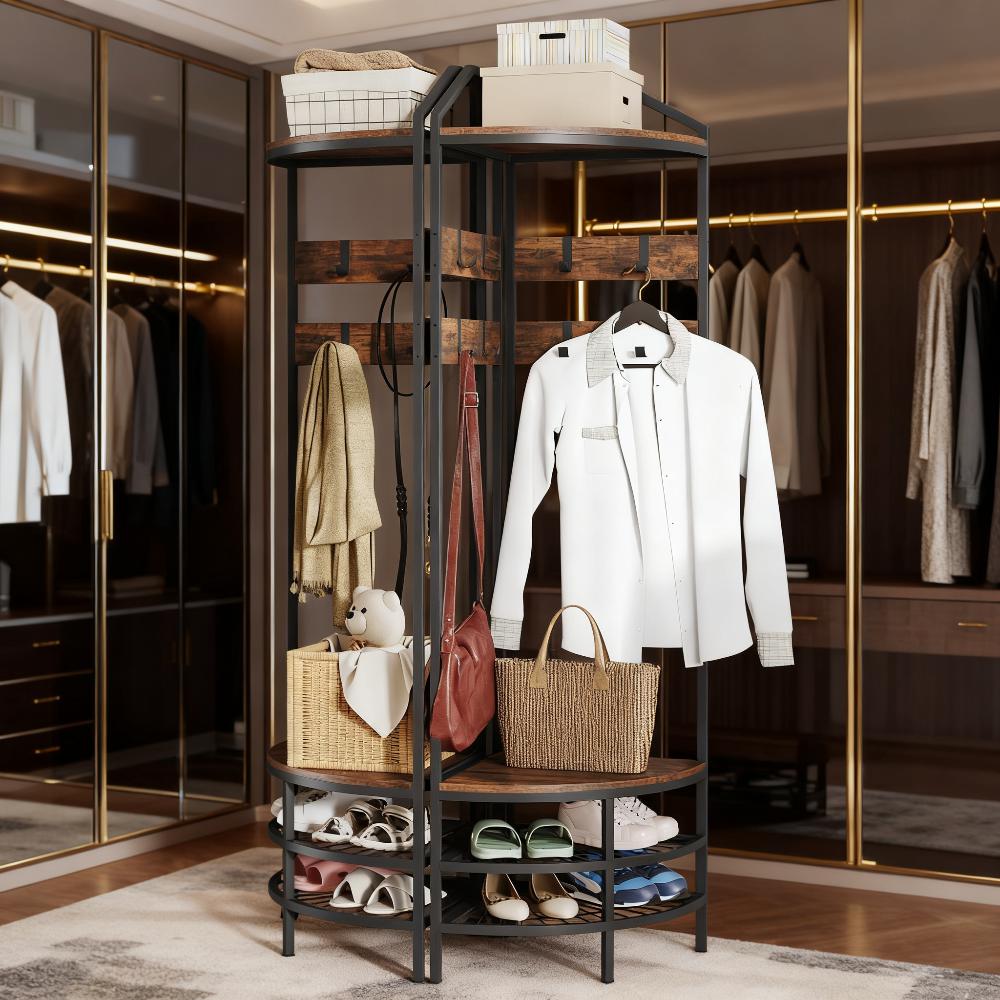 Industrial 4-Tier Coat Rack Hall Tree with Shoe Storage