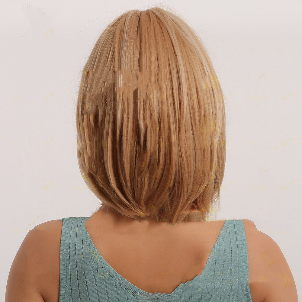 Gold Bobo Wig with Oblique Bangs