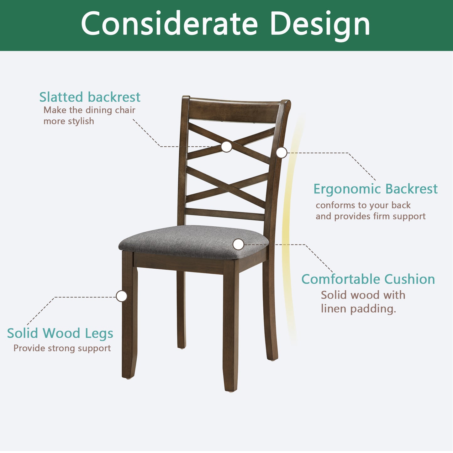 Walnut Dining Chairs Set of 4 - Upholstered Kitchen Chairs
