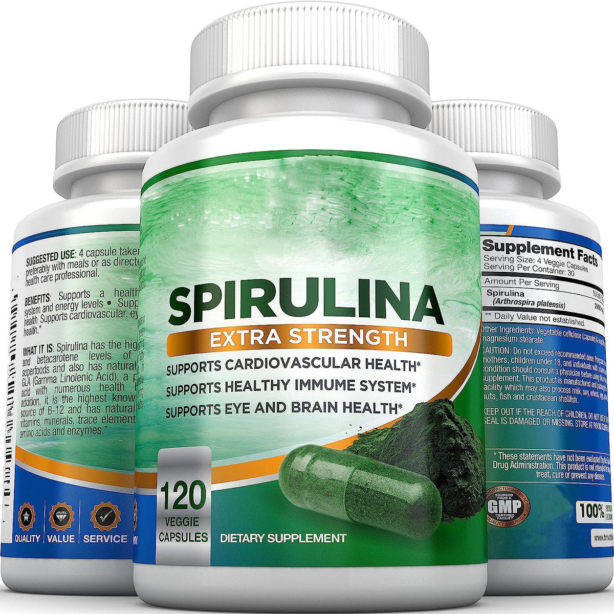 Spirulina Capsules 120 Count Bottle