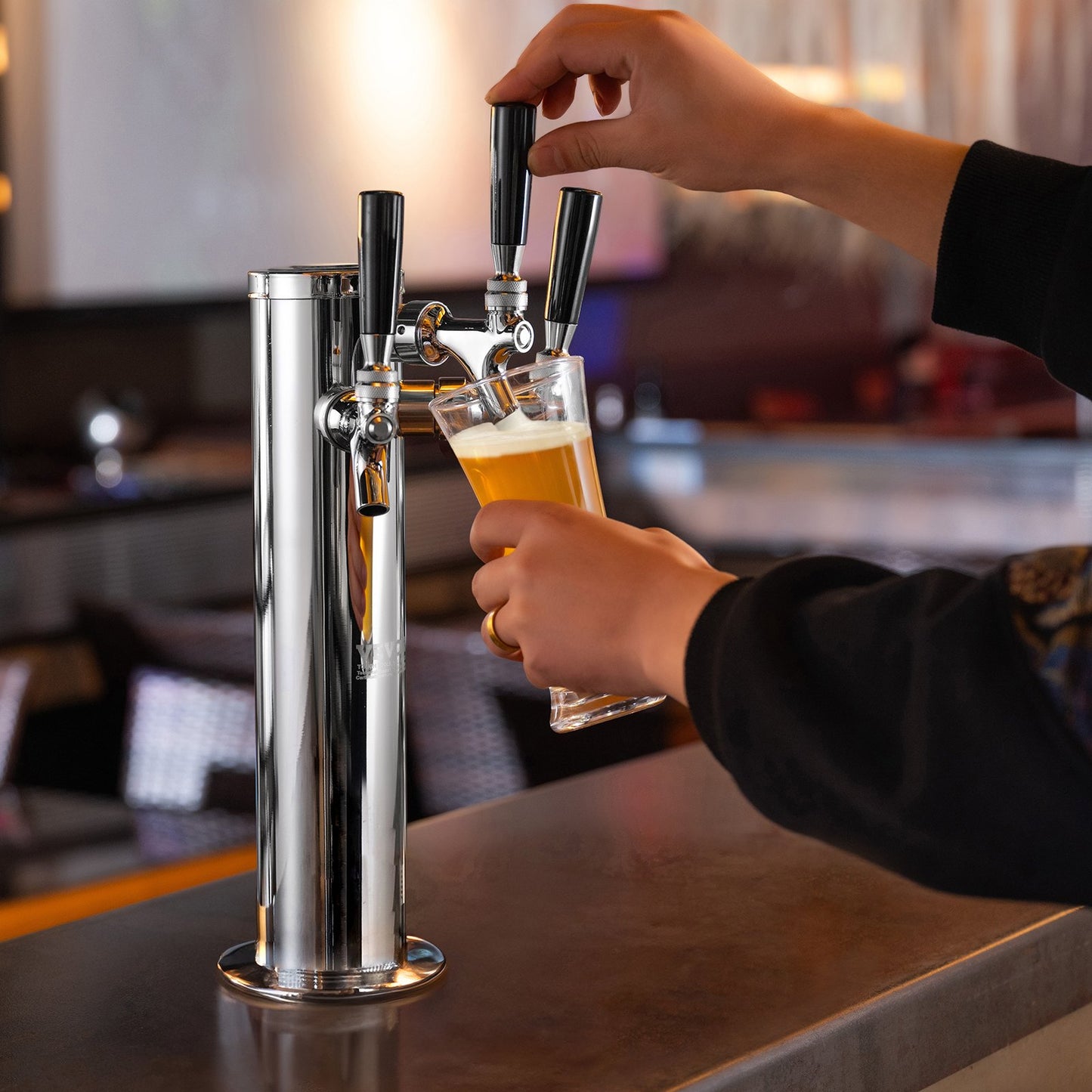 Triple Tap Stainless Steel Draft Beer Tower Dispenser - Silver