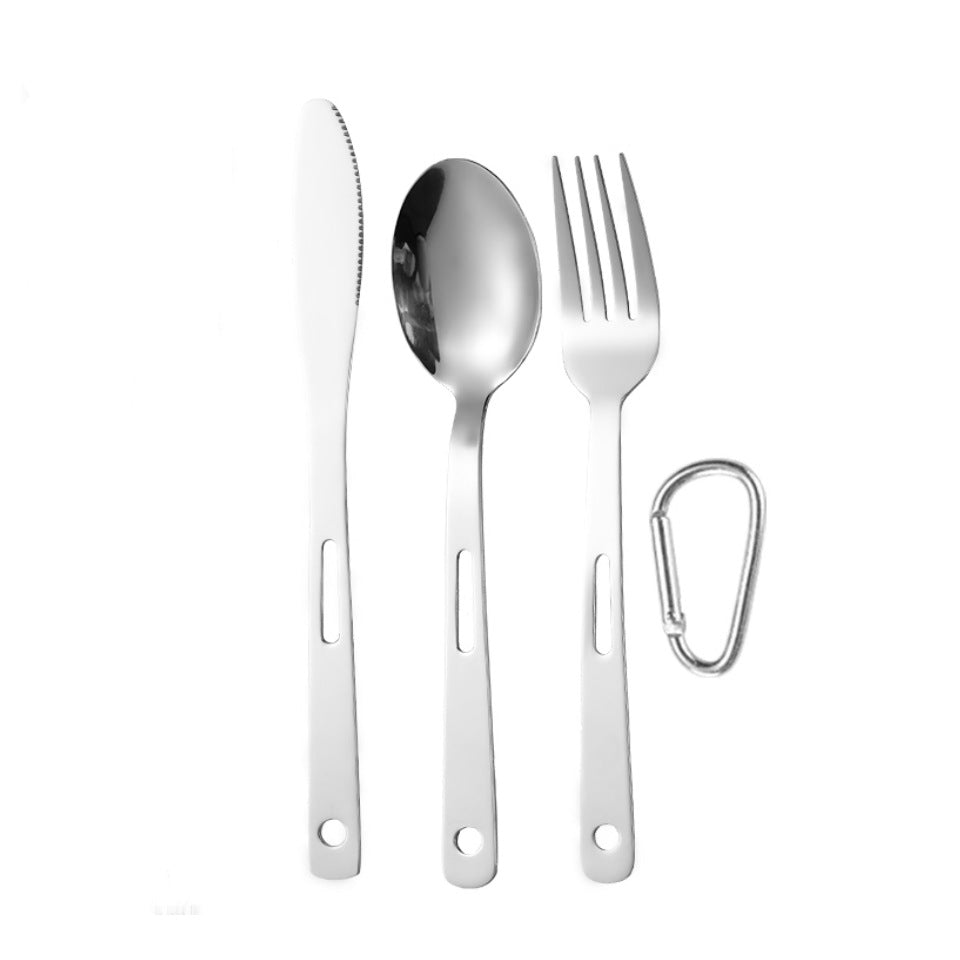 Stainless Steel Cutlery Set 3-Piece Minimalist Dinnerware with Hooks & Cloth Bag